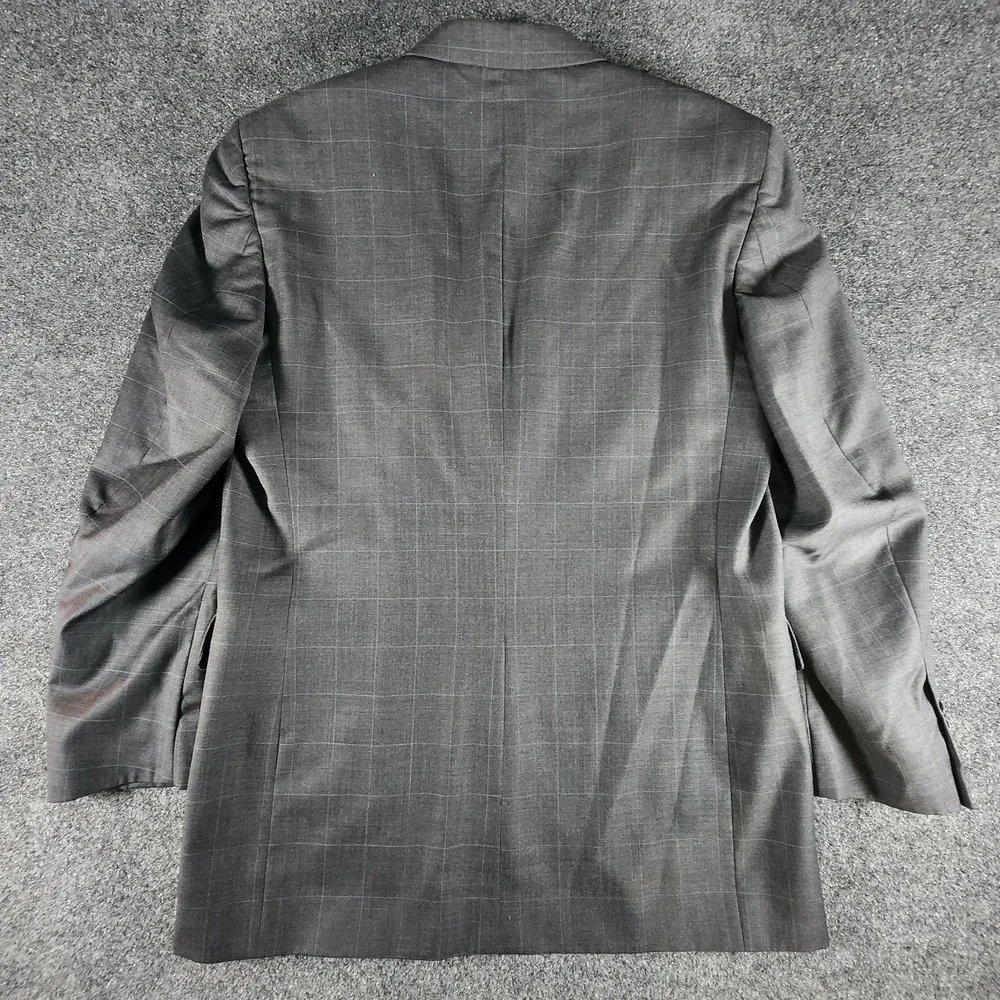 JOS‎ A BANK Men's Blazer 42L Wool Gray Windowpane Sport Coat Suit Jacket